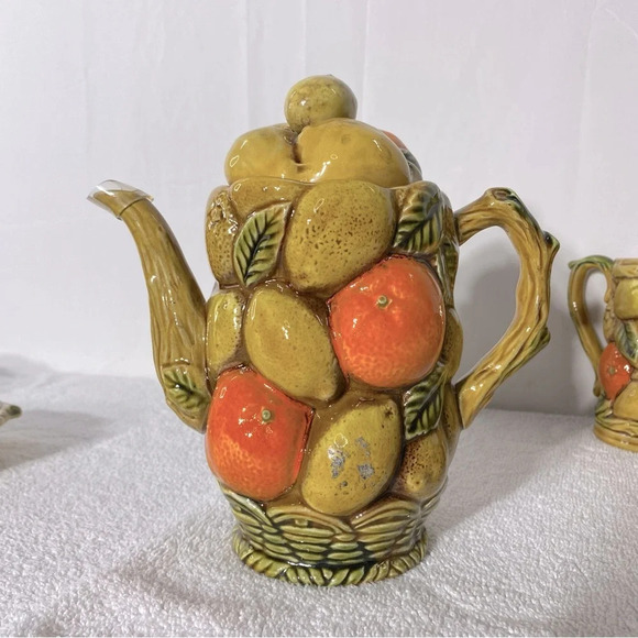 Vintage MCM Japan Pottery Ceramic Orange Spice 8Pc  Tea Set - Picture 5 of 16